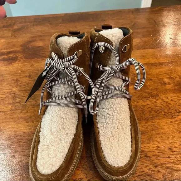 New Aquatalia Taelyn Suede Shearling Bootie Walnut Caramel size 5.5 - Picture 3 of 10